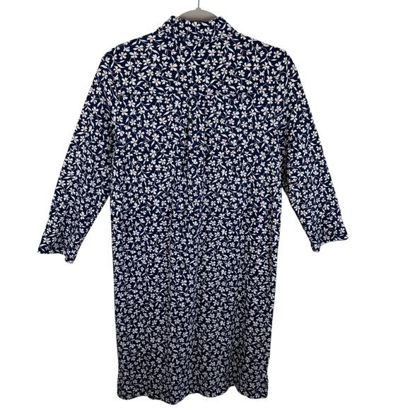Lands' End Navy White Floral Daisy 3/4 Sleeve Collared Half Button Shirt Dress S - Picture 2 of 4